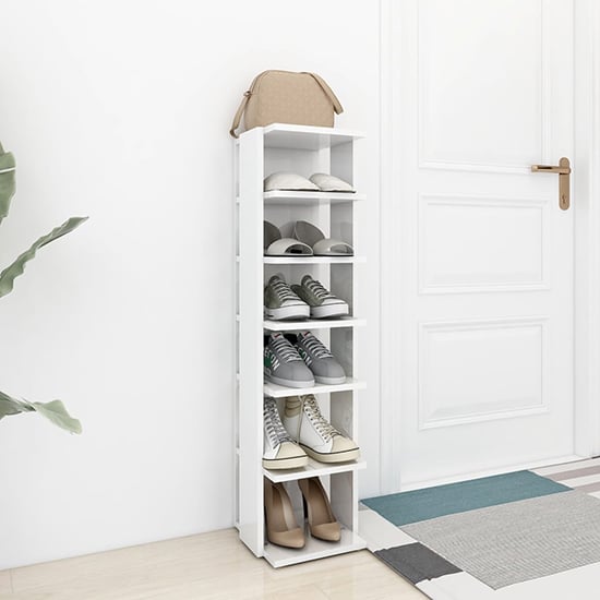 Product photograph of Balta High Gloss Shoe Storage Rack With 6 Shelves In White from Furniture in Fashion