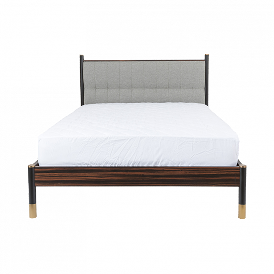 View Balta wooden king size bed in ebony with grey fabric headboard