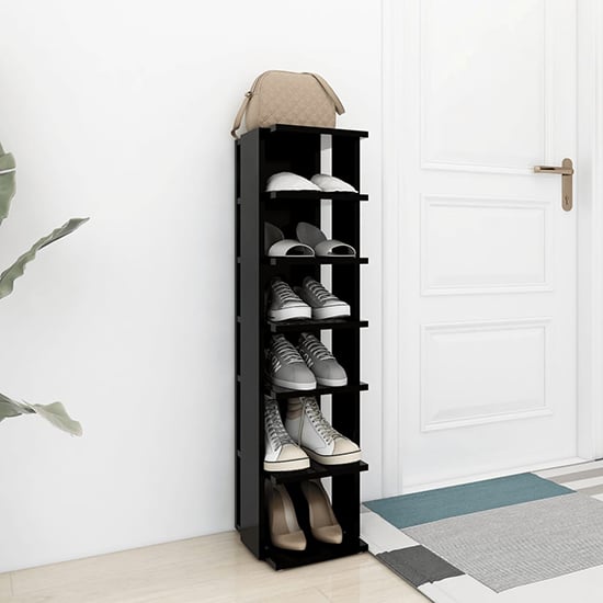 Product photograph of Balta Wooden Shoe Storage Rack With 6 Shelves In Black from Furniture in Fashion