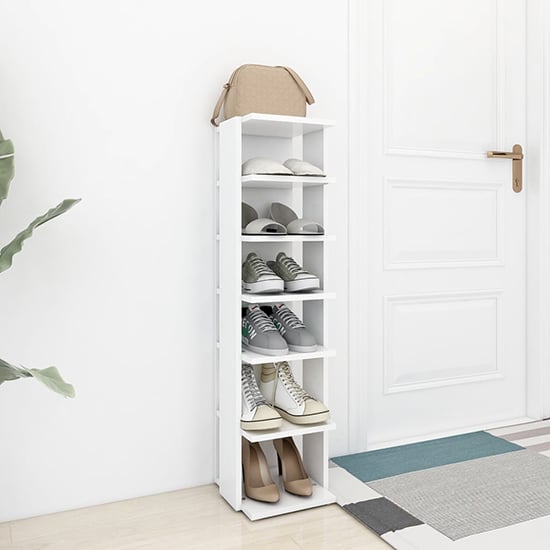 Product photograph of Balta Wooden Shoe Storage Rack With 6 Shelves In White from Furniture in Fashion