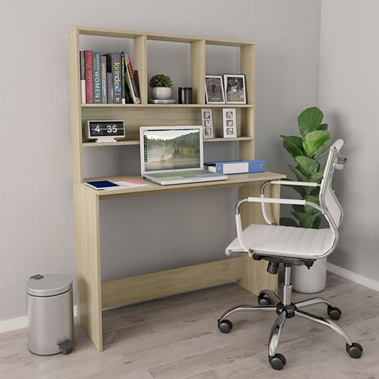 Bancroft Wooden Laptop Desk With Bookshelf In White | Furniture in Fashion