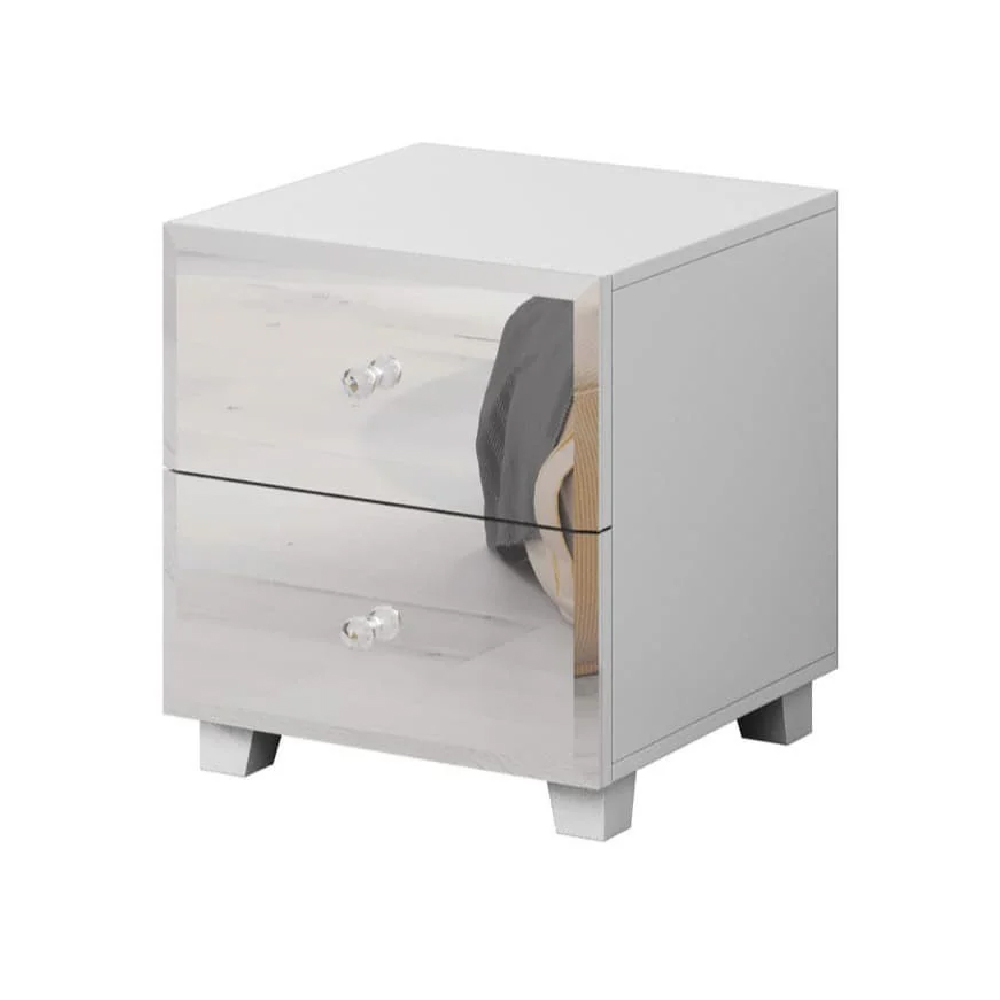 bangor mirrored bedside cabinet with 2 drawers in white