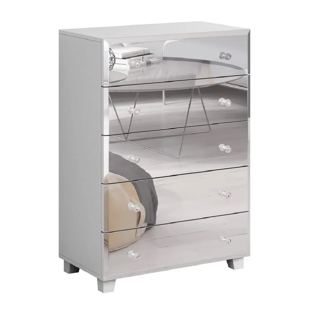 bangor mirrored chest of 5 drawers in white