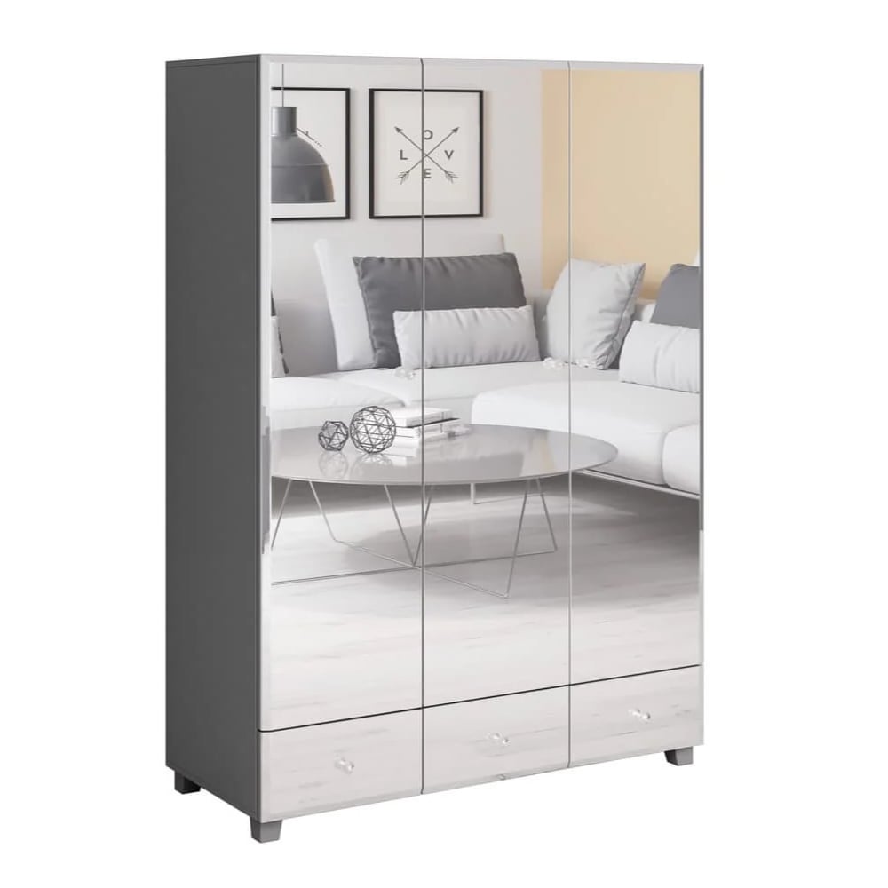 bangor mirrored wardrobe with 3 doors in grey