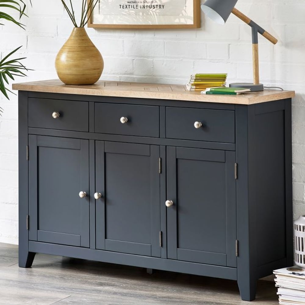 baqia wooden sideboard with 3 doors 3 drawers in dark grey