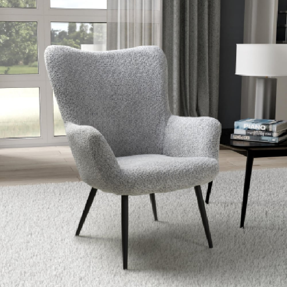 baraboo chenille fabric armchair with black legs in grey