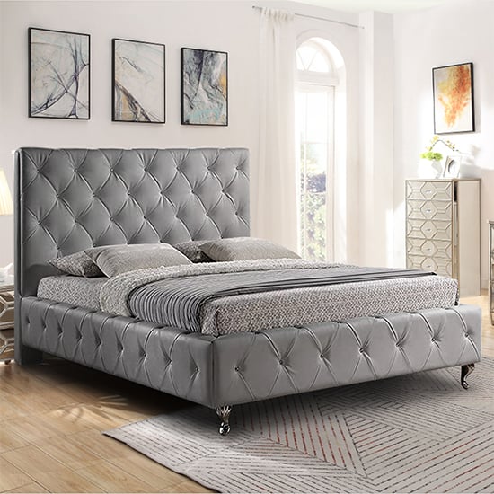 Photo of Barberton plush velvet single bed in grey