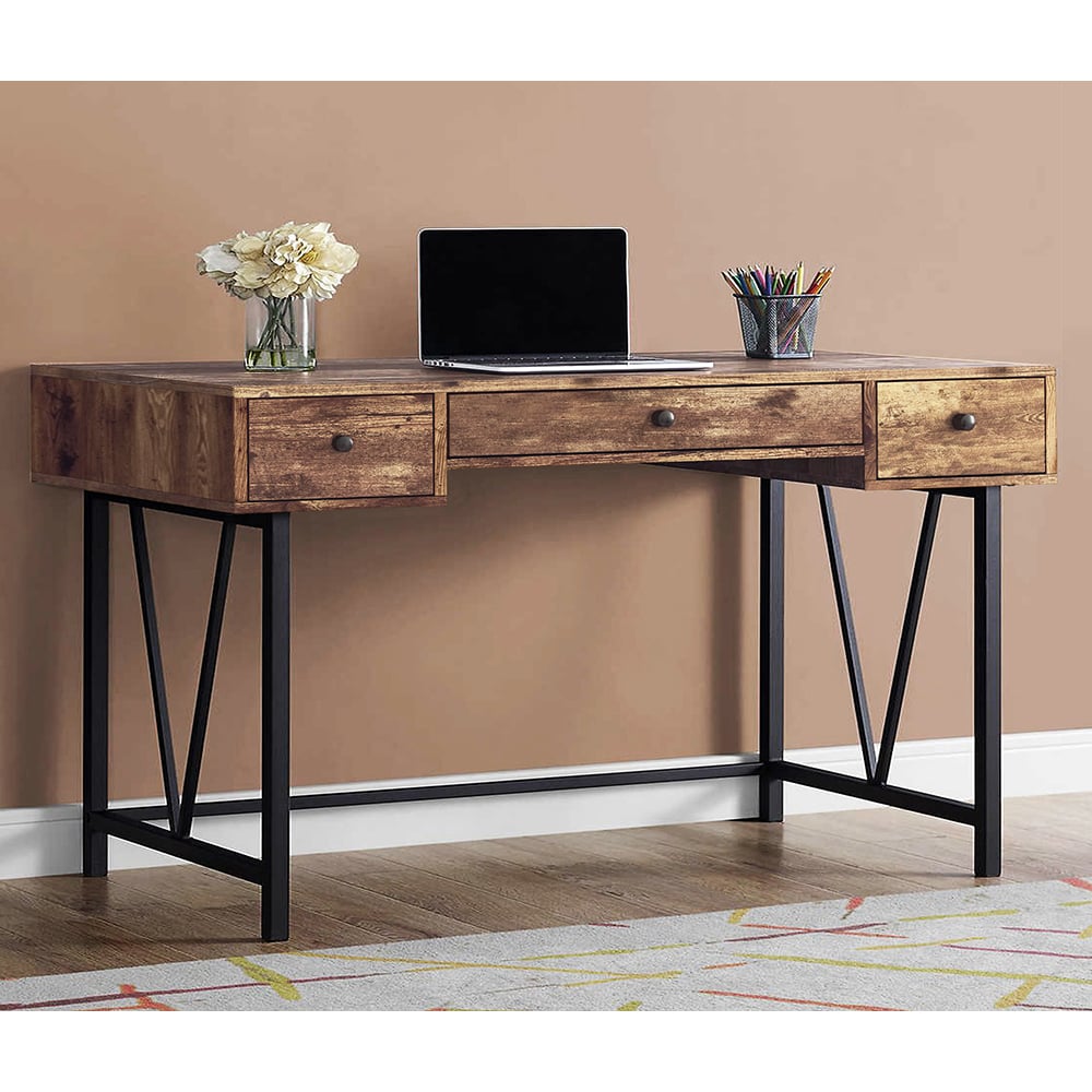 barco wooden laptop desk with 3 drawers in nutmeg and black