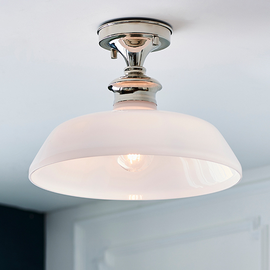 Photo of Barford gloss glass semi flush ceiling light in bright nickel