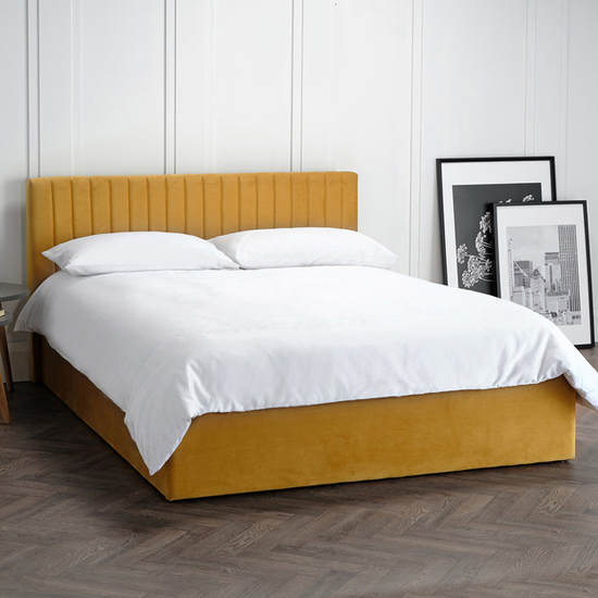 Product photograph of Barlyn Velvet Double Bed In Mustard from Furniture in Fashion