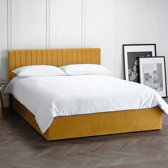 Product photograph of Barlyn Velvet Small Double Bed In Mustard from Furniture in Fashion