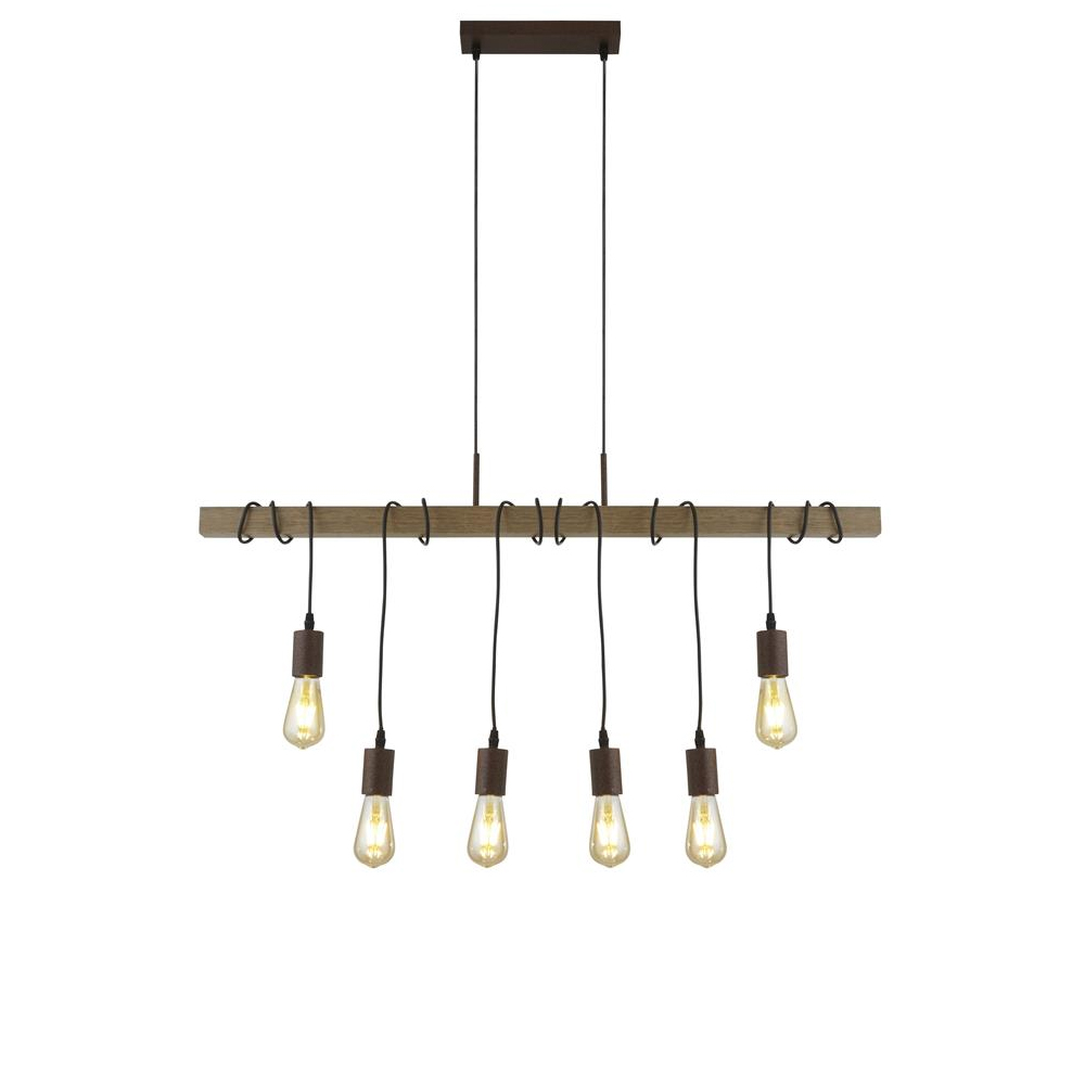 Product photograph of Barn 6 Light Pendant Light In Black Metal And Wood from Furniture in Fashion