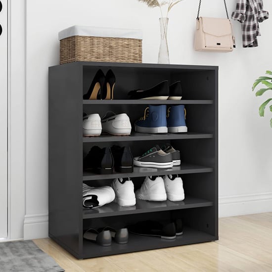 Barrera High Gloss Shoe Storage Rack With 5 Shelves In Black ...