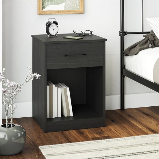 barrie wooden bedside cabinet with 1 drawer in black oak