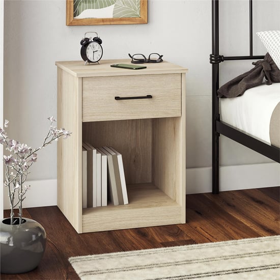 barrie wooden bedside cabinet with 1 drawer in light oak