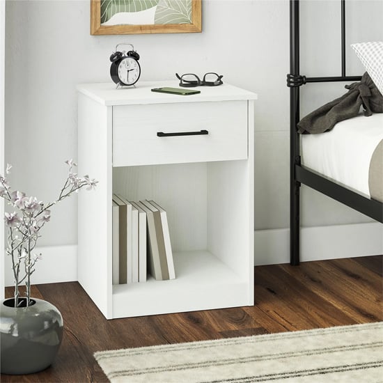 Read more about Barrie wooden bedside cabinet with 1 drawer in white