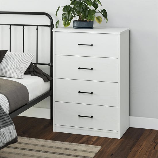 barrie wooden chest of 4 drawers in white