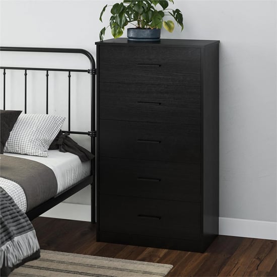 barrie wooden chest of 5 drawers in black oak