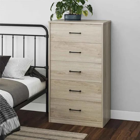 barrie wooden chest of 5 drawers in light oak