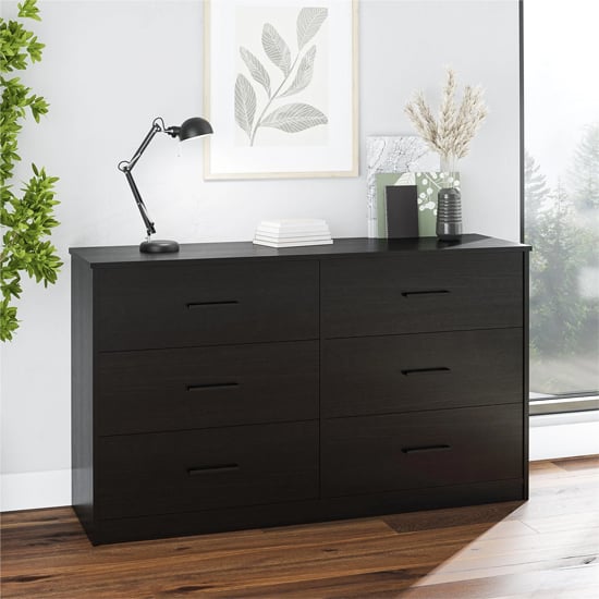 barrie wooden chest of 6 drawers in black oak