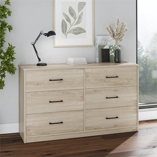 barrie wooden chest of 6 drawers in light oak