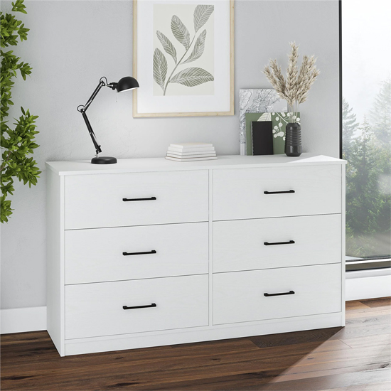 barrie wooden chest of 6 drawers in white