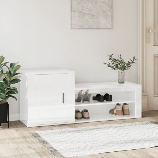 Product photograph of Barrington High Gloss Hallway Shoe Storage Cabinet In White from Furniture in Fashion