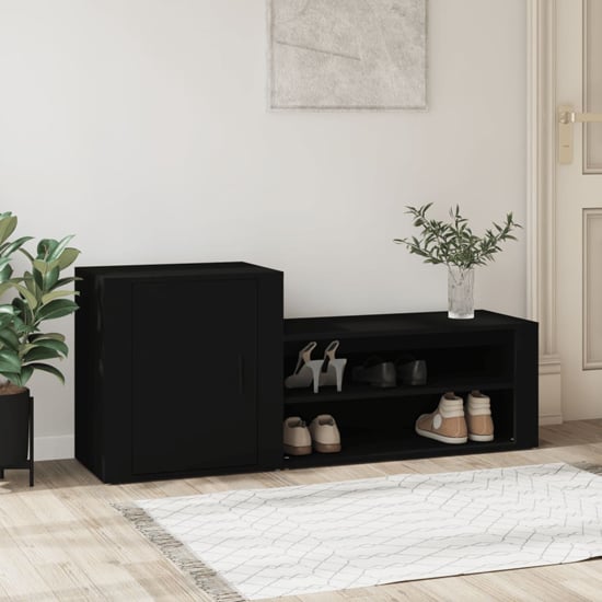 Product photograph of Barrington Wooden Hallway Shoe Storage Cabinet In Black from Furniture in Fashion