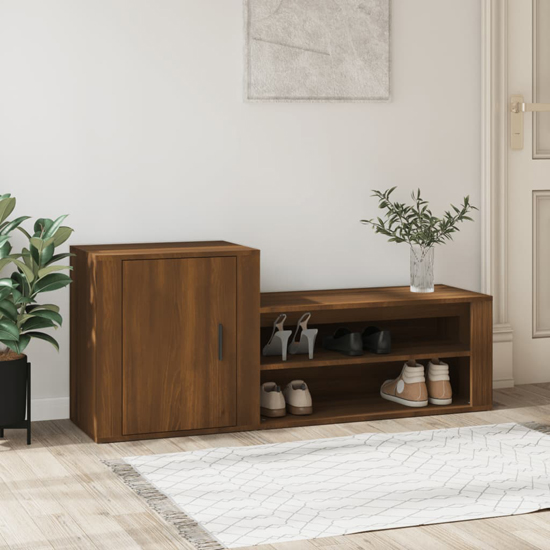 Product photograph of Barrington Wooden Hallway Shoe Storage Cabinet In Brown Oak from Furniture in Fashion