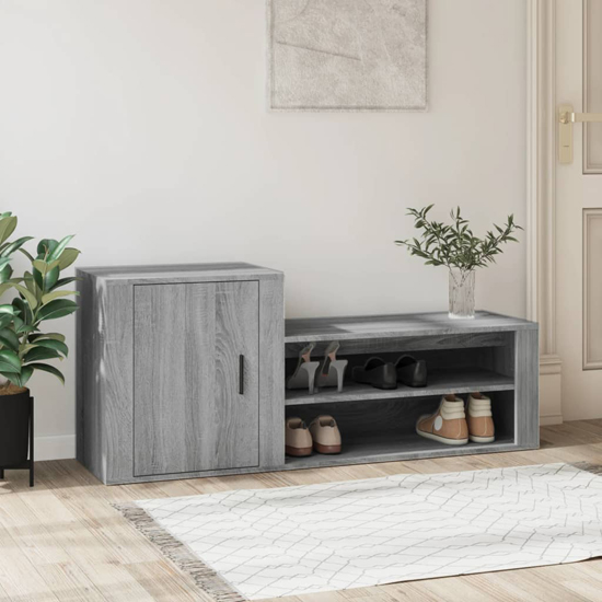 Product photograph of Barrington Wooden Hallway Shoe Storage Cabinet In Grey Oak from Furniture in Fashion