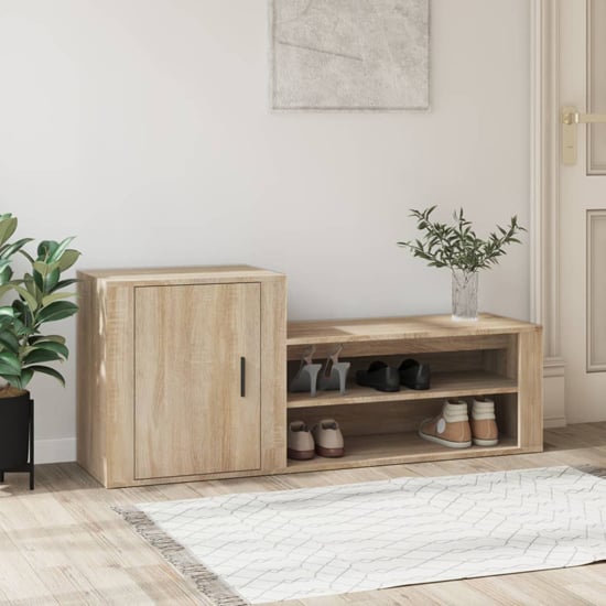 Product photograph of Barrington Wooden Hallway Shoe Storage Cabinet In Sonoma Oak from Furniture in Fashion