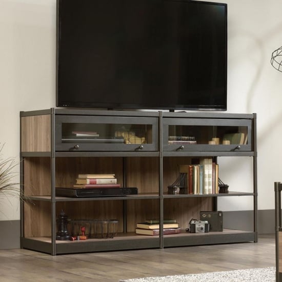 Photo of Barrister wooden tv stand with 2 drawers in salt oak