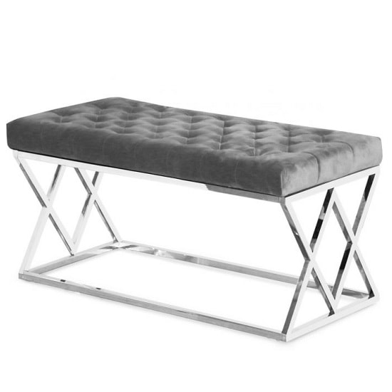 Photo of Admaston plush velvet dining bench in grey and steel frame
