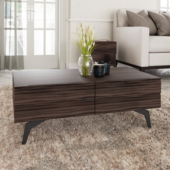 Product photograph of Basalt Wooden Coffee Table With 2 Drawers In Dark Walnut from Furniture in Fashion