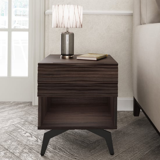 Product photograph of Basalt Wooden Lamp Table With 1 Drawer In Dark Walnut from Furniture in Fashion