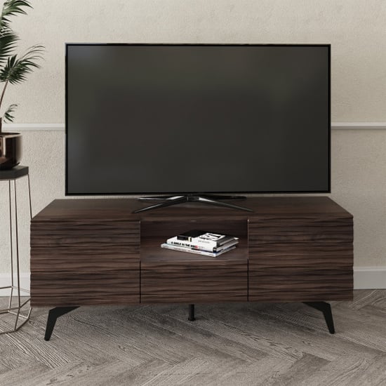 Product photograph of Basalt Wooden Tv Stand With 2 Doors 1 Drawer In Dark Walnut from Furniture in Fashion