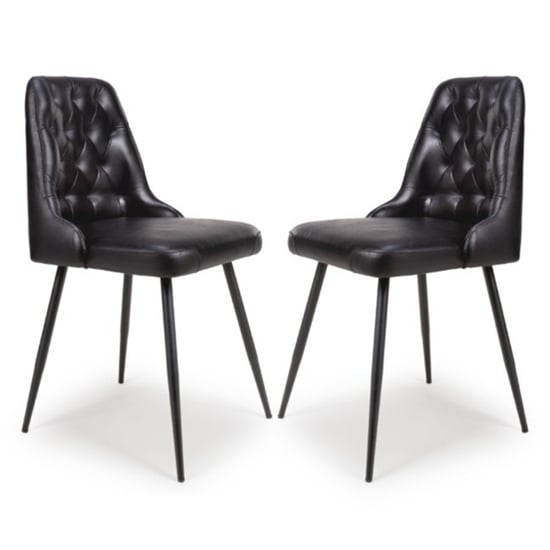 Photo of Basel black genuine buffalo leather dining chairs in pair