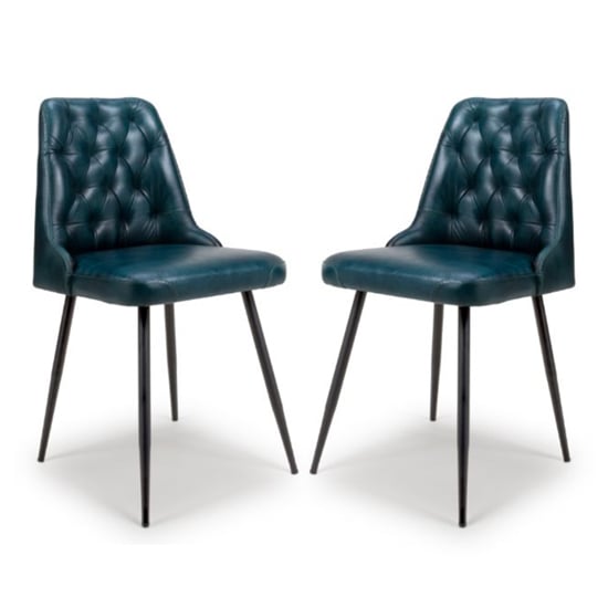 Product photograph of Basel Blue Genuine Buffalo Leather Dining Chairs In Pair from Furniture in Fashion