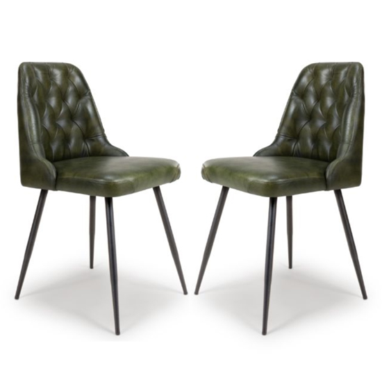 Read more about Basel green genuine buffalo leather dining chairs in pair