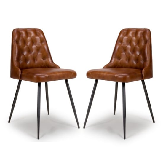 Photo of Basel tan genuine buffalo leather dining chairs in pair