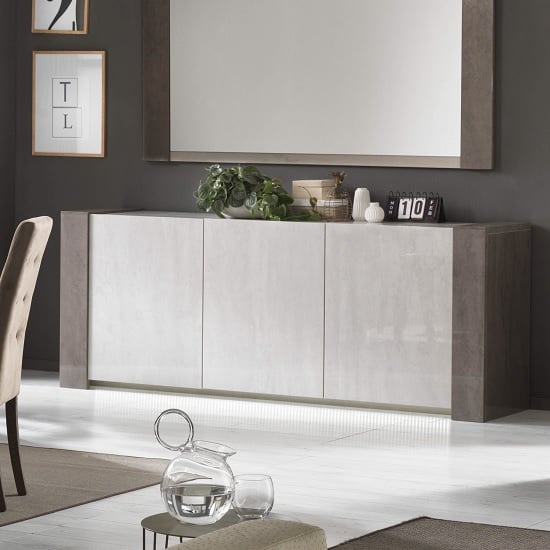 View Basix sideboard in dark and white marble effect gloss and led