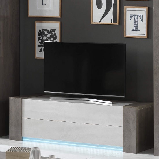 Product photograph of Basix Tv Stand In Dark And White Marble Effect Gloss With Led from Furniture in Fashion