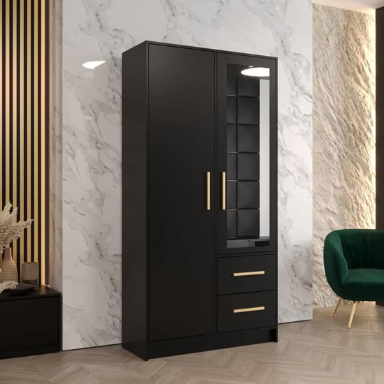 Bastia Mirrored Wardrobe With 4 Doors 2 Drawers In Black | Furniture in ...