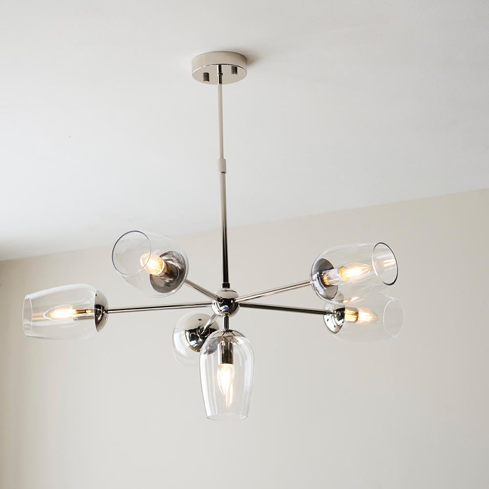 Product photograph of Bastrop Clear Glass Pendant Ceiling Light In Bright Nickel from Furniture in Fashion