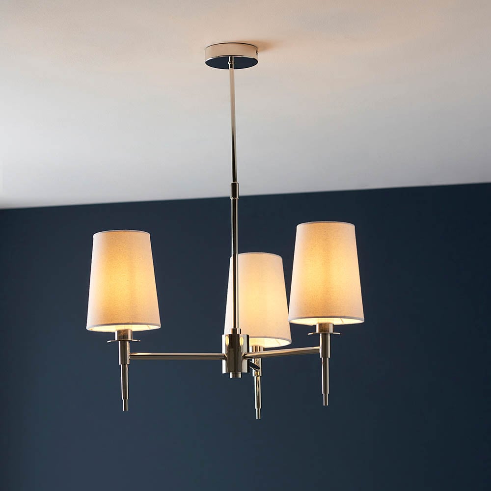 Product photograph of Bastrop Fabric Shades Pendant Ceiling Light In Bright Nickel from Furniture in Fashion