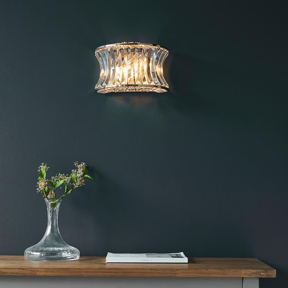 Product photograph of Bastrop Faceted Crystal Glass Wall Light In Bright Nickel from Furniture in Fashion