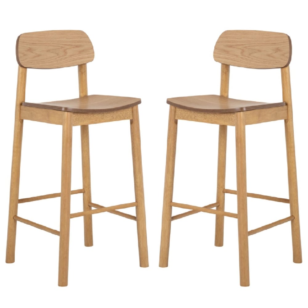 bastrop matt oak wooden bar stools in pair