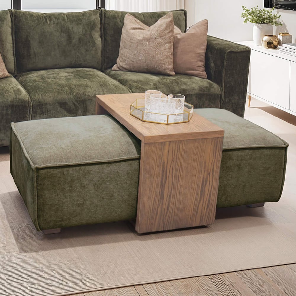 Product photograph of Batavia Velvet Ottoman And Coffee Table In Olive from Furniture in Fashion