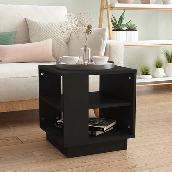 Photo of Batul wooden coffee table with undershelf in black