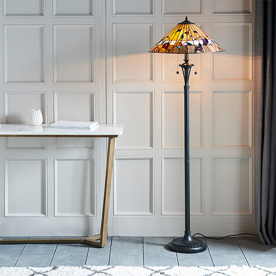 Product photograph of Bauchi Tiffany Glass Floor Lamp In Dark Bronze from Furniture in Fashion